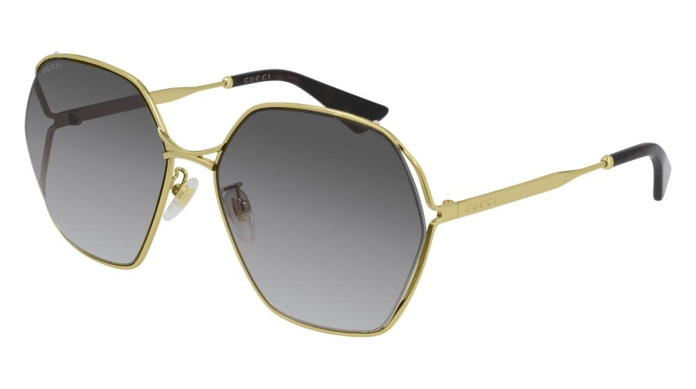 GUCCI GG0818SA 001 Solbrille Gull med Grå / Sort glass