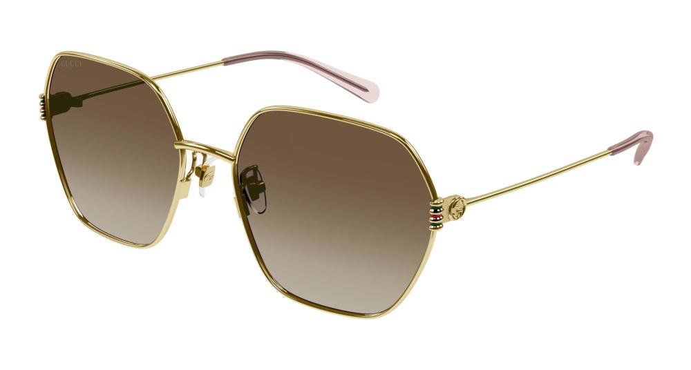 GUCCI GG1285SA 002 Solbrille Gull med Brun glass