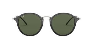 RAYBAN ROUND 0RB2447 901 Solbrille Sort med Grønn glass