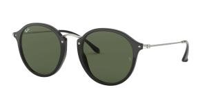 RAYBAN ROUND 0RB2447 901 Solbrille Sort med Grønn glass