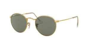 RAYBAN ROUND METAL 0RB3447 001/58 Solbrille Gull med Grønn glass